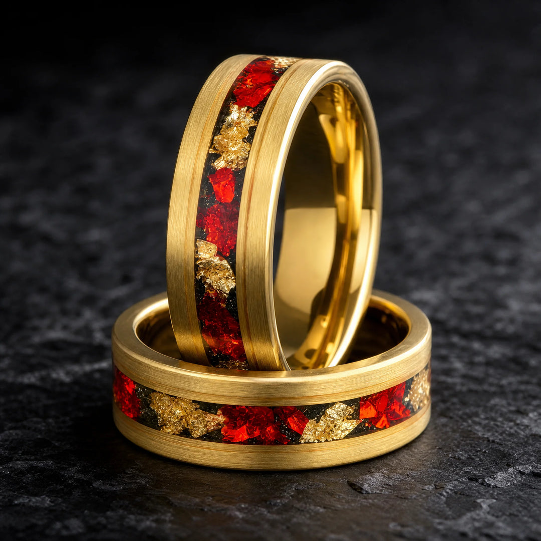 The Cinnabar 18K gold and crushed ruby ring - stacked view