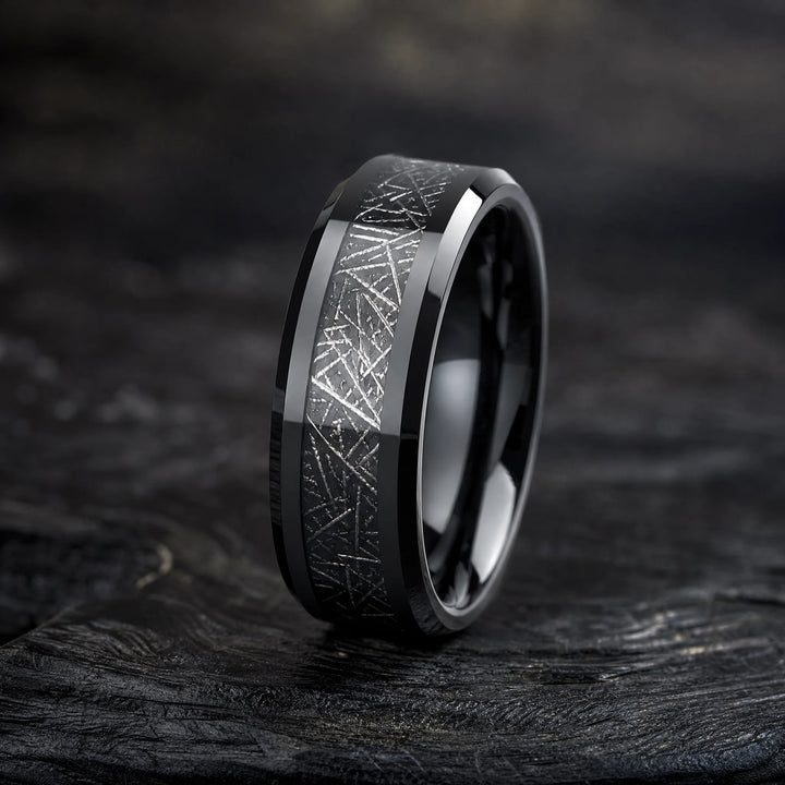 The Cipher meteorite tungsten ring - hero view