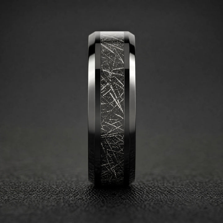 The Cipher meteorite tungsten ring - side view