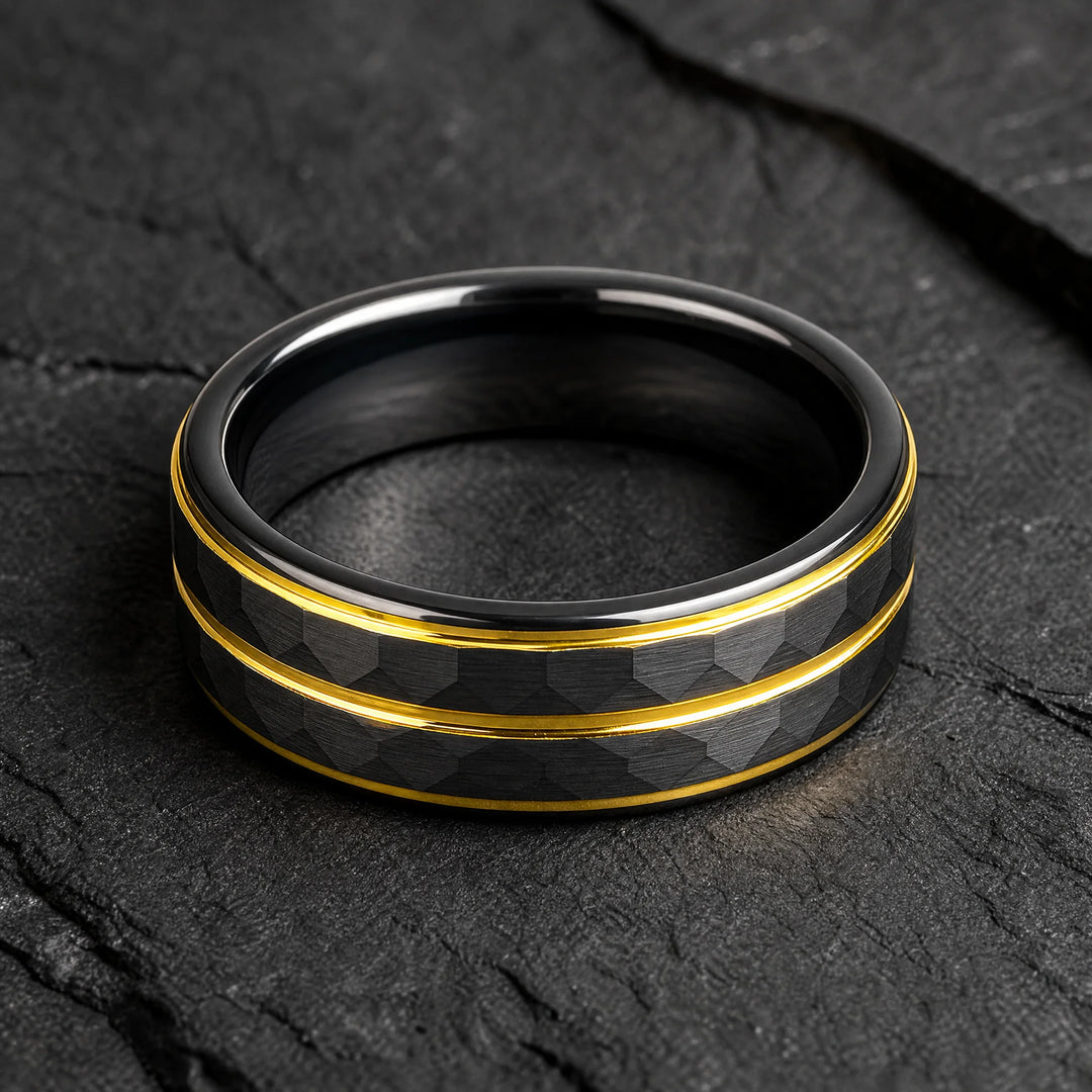 The Citadel Hammered Black Tungsten and Gold ring - inner view
