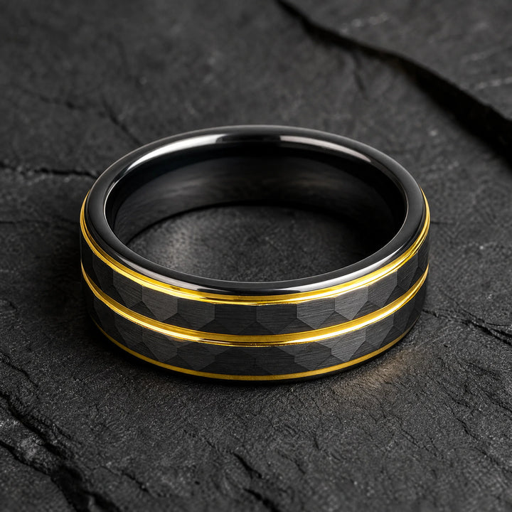 The Citadel Hammered Black Tungsten and Gold ring - inner view