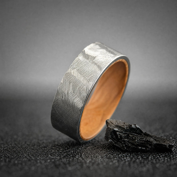 The Codex Meteorite and Wood ring - angled view
