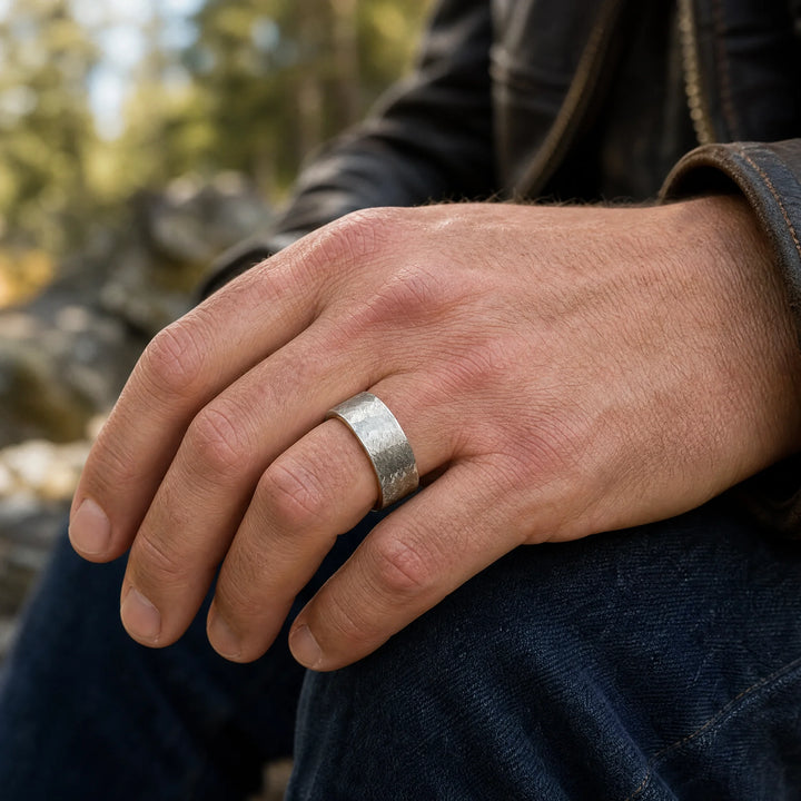 The Codex Meteorite and Wood ring - on-hand view