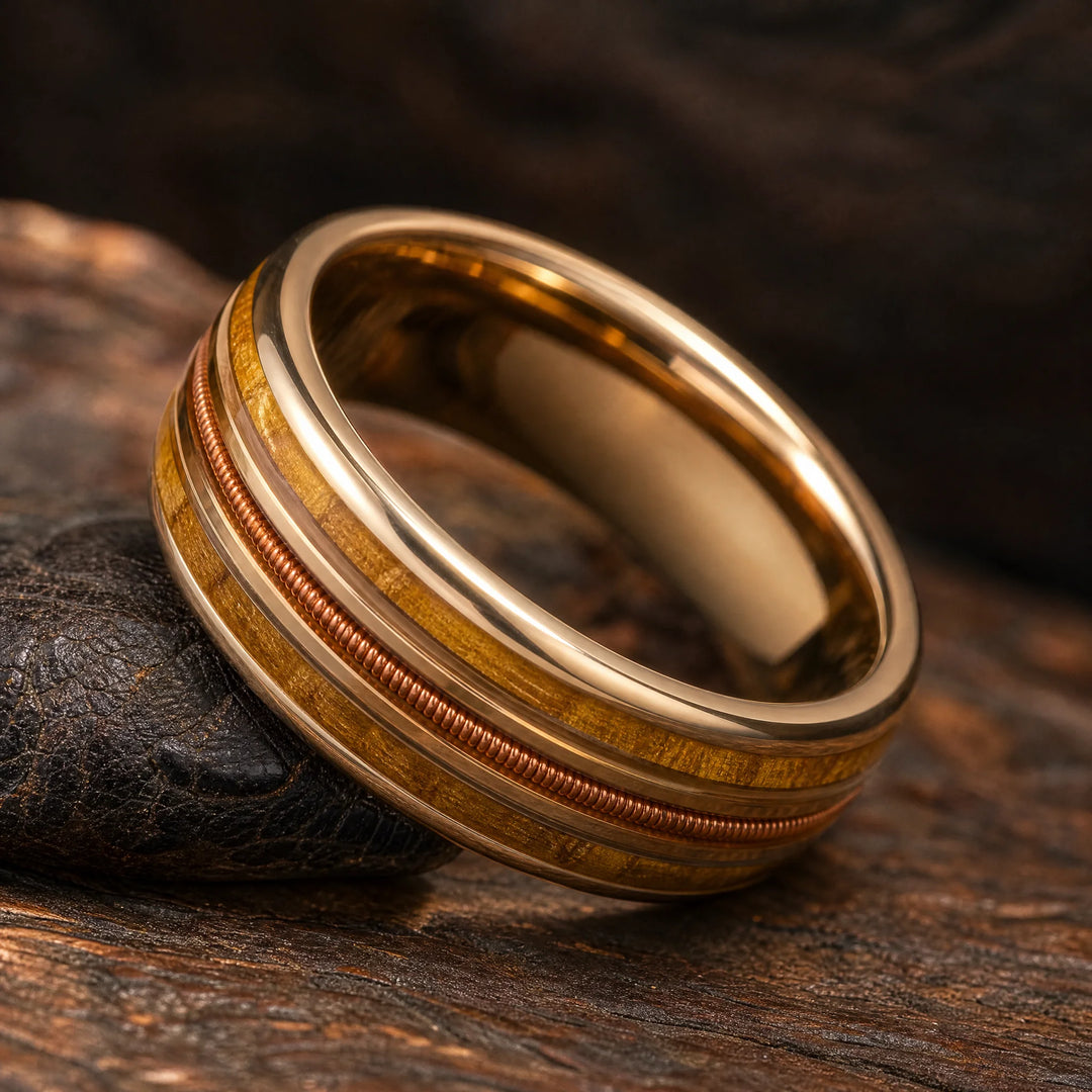The Concerto whiskey barrel and guitar string ring - angled view