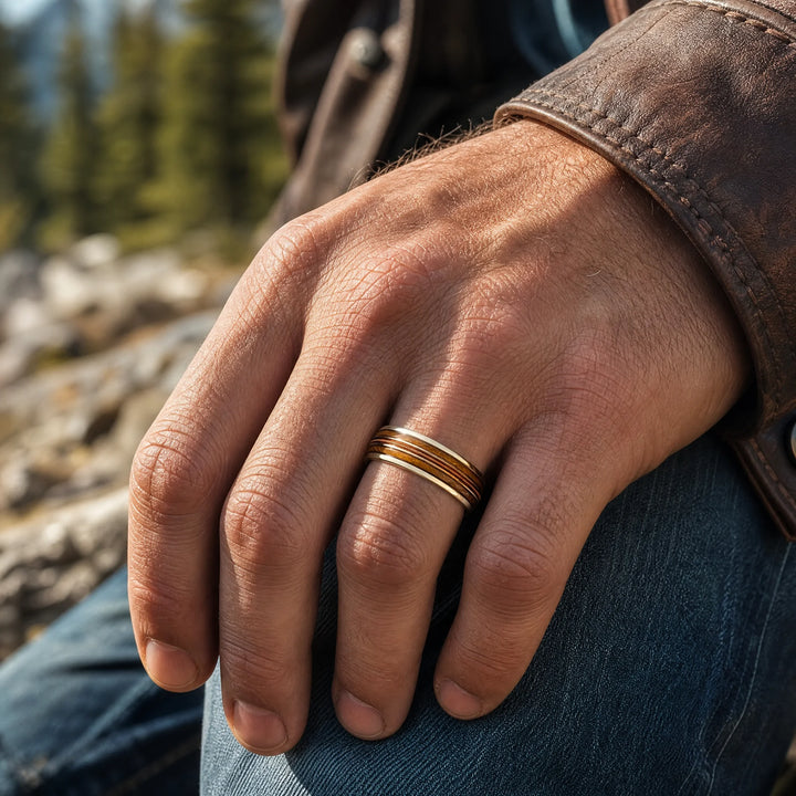 The Concerto whiskey barrel and guitar string ring - on-hand view