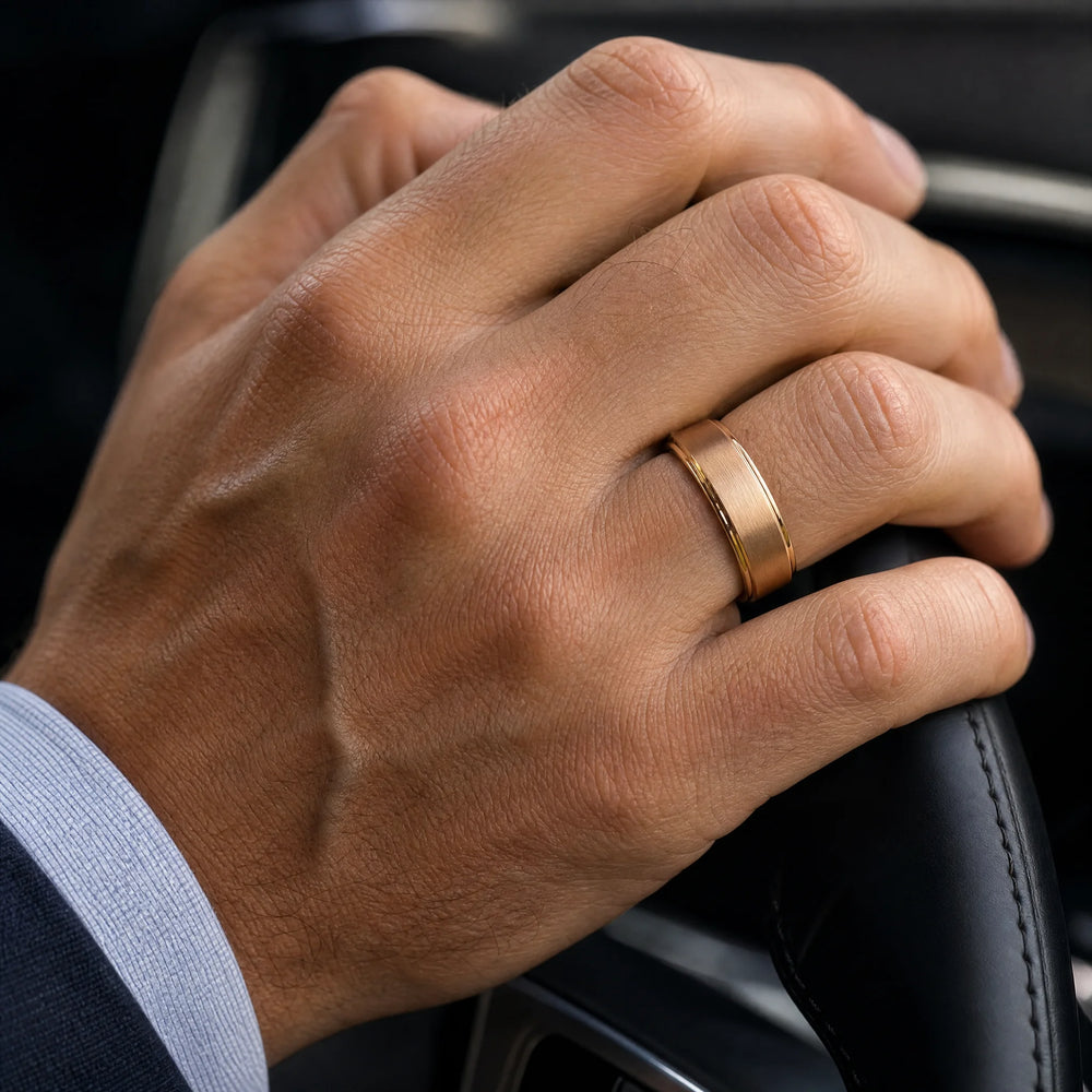 The Criterion 18K Gold Tungsten ring - on-hand view