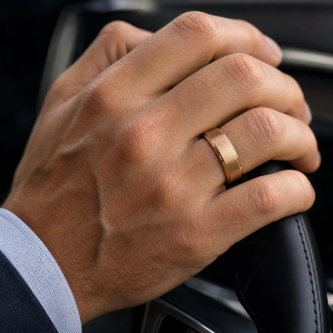 The Criterion 18K Gold Tungsten ring - on-hand view