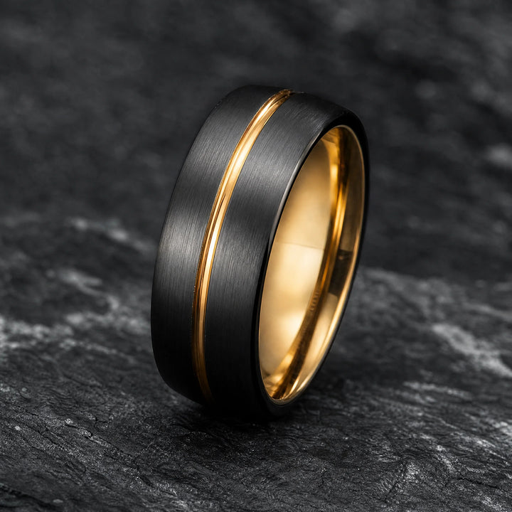 The Datum Black Tungsten &amp; 18K Gold ring - hero view