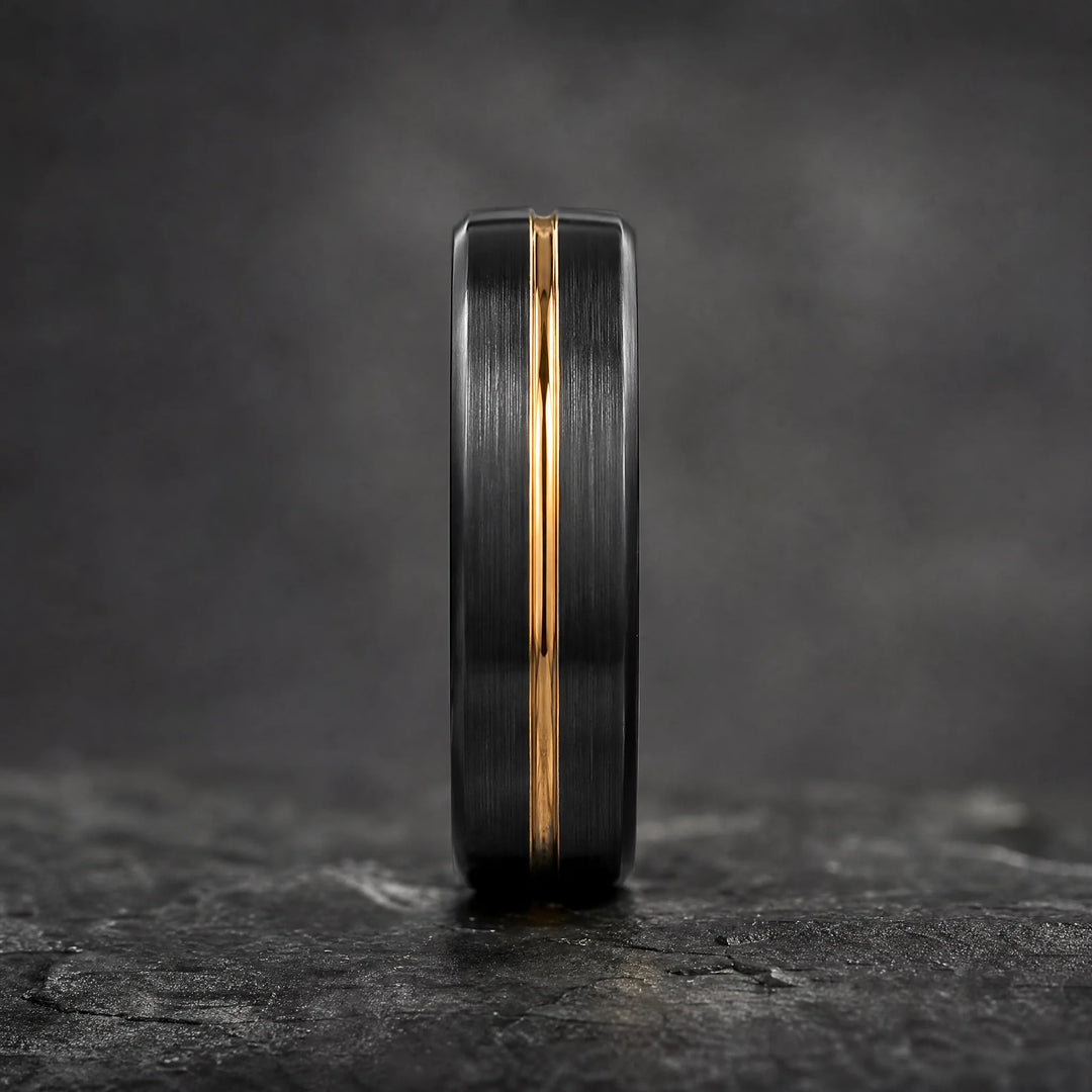 The Datum Black Tungsten &amp; 18K Gold ring - side view