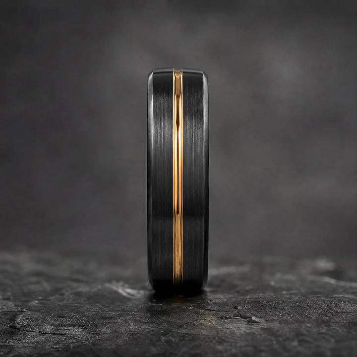 The Datum Black Tungsten &amp; 18K Gold ring - side view