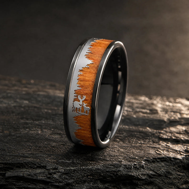 The Dominion Black Tungsten and Wood ring - hero view