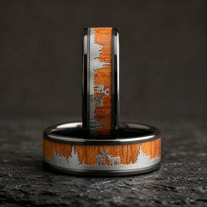 The Dominion black and wood rings - stacked view