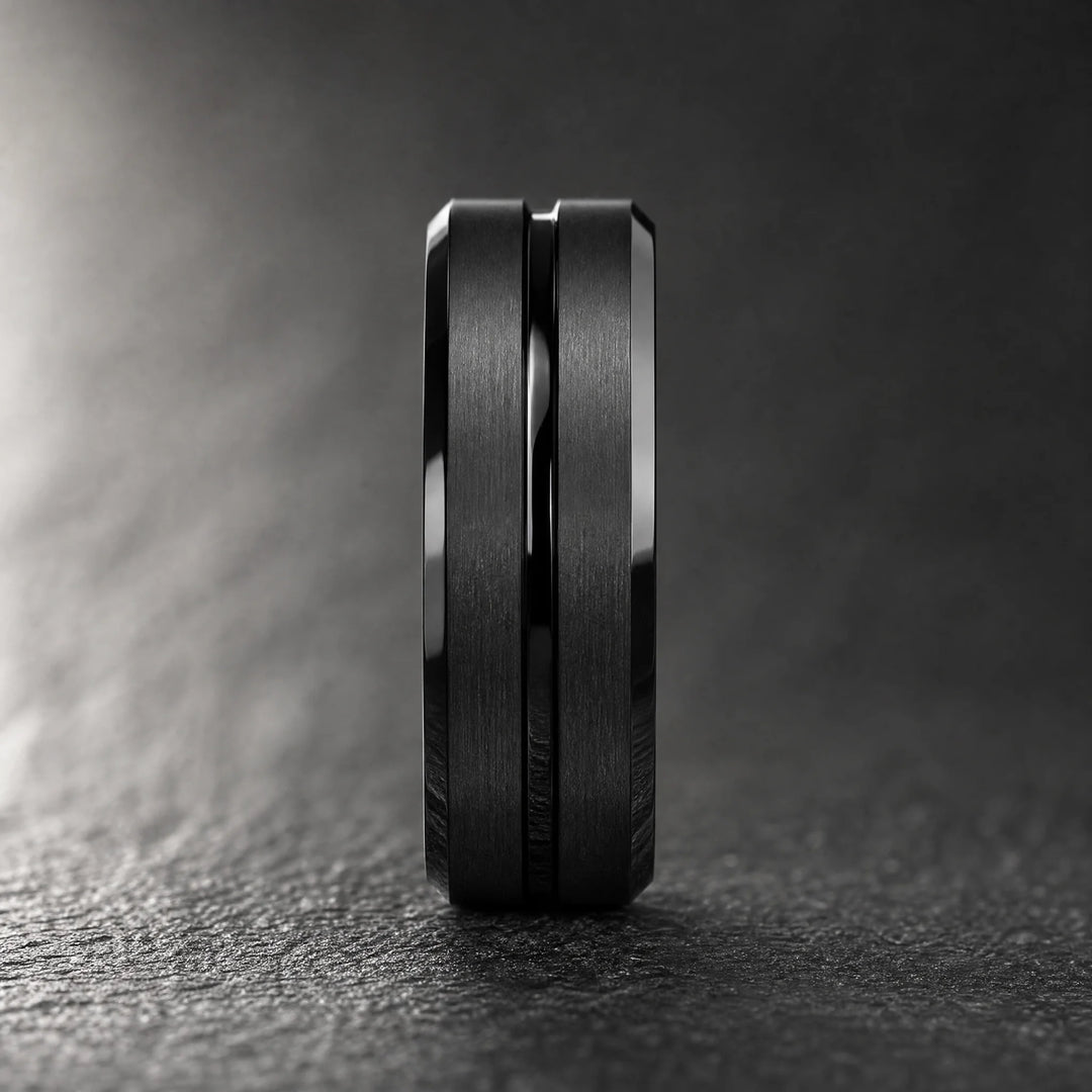 The Interdict Black Tungsten ring - side view