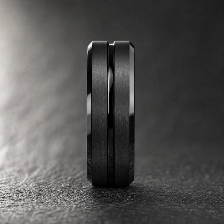 The Interdict Black Tungsten ring - side view