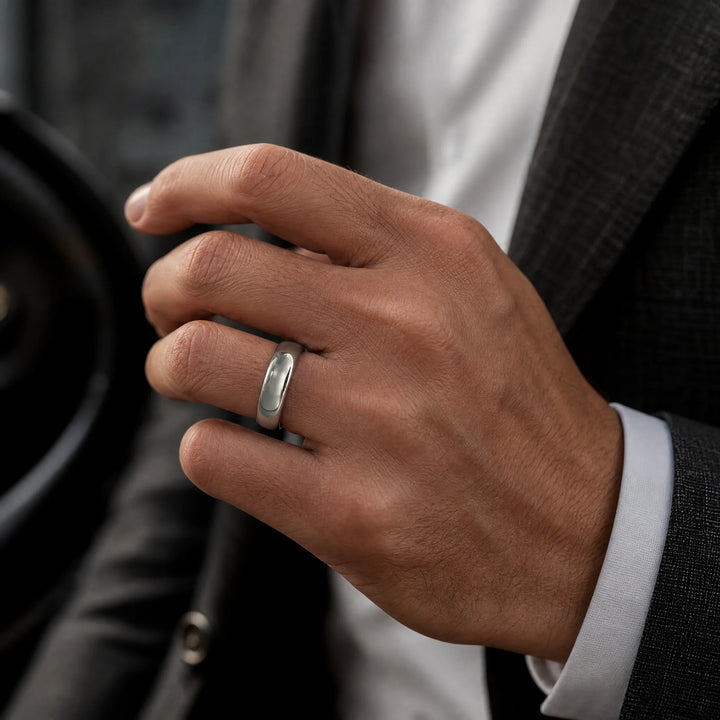 The Keystone Tungsten ring - on-hand view
