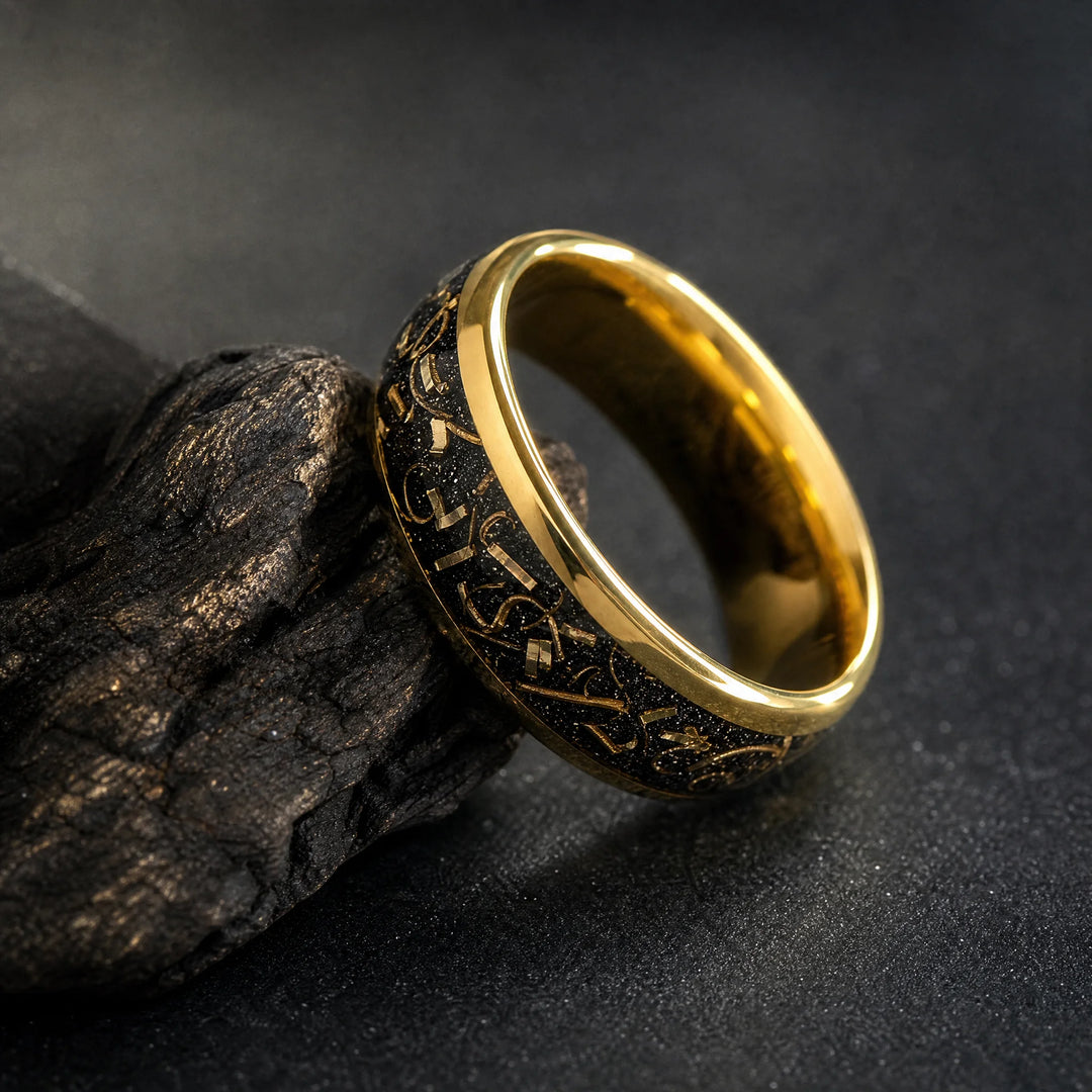 The Kintsugi 18K Gold and Black Sandstone Ring - angled view