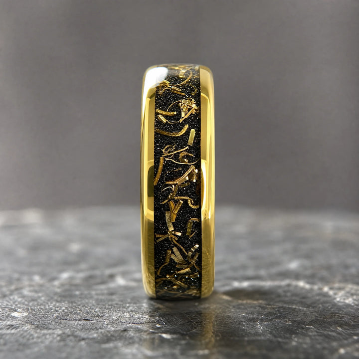 The Kintsugi 18K Gold and Black Sandstone Ring - side view
