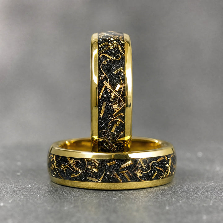 The Kintsugi 18K Gold and Black Sandstone Ring - stacked view