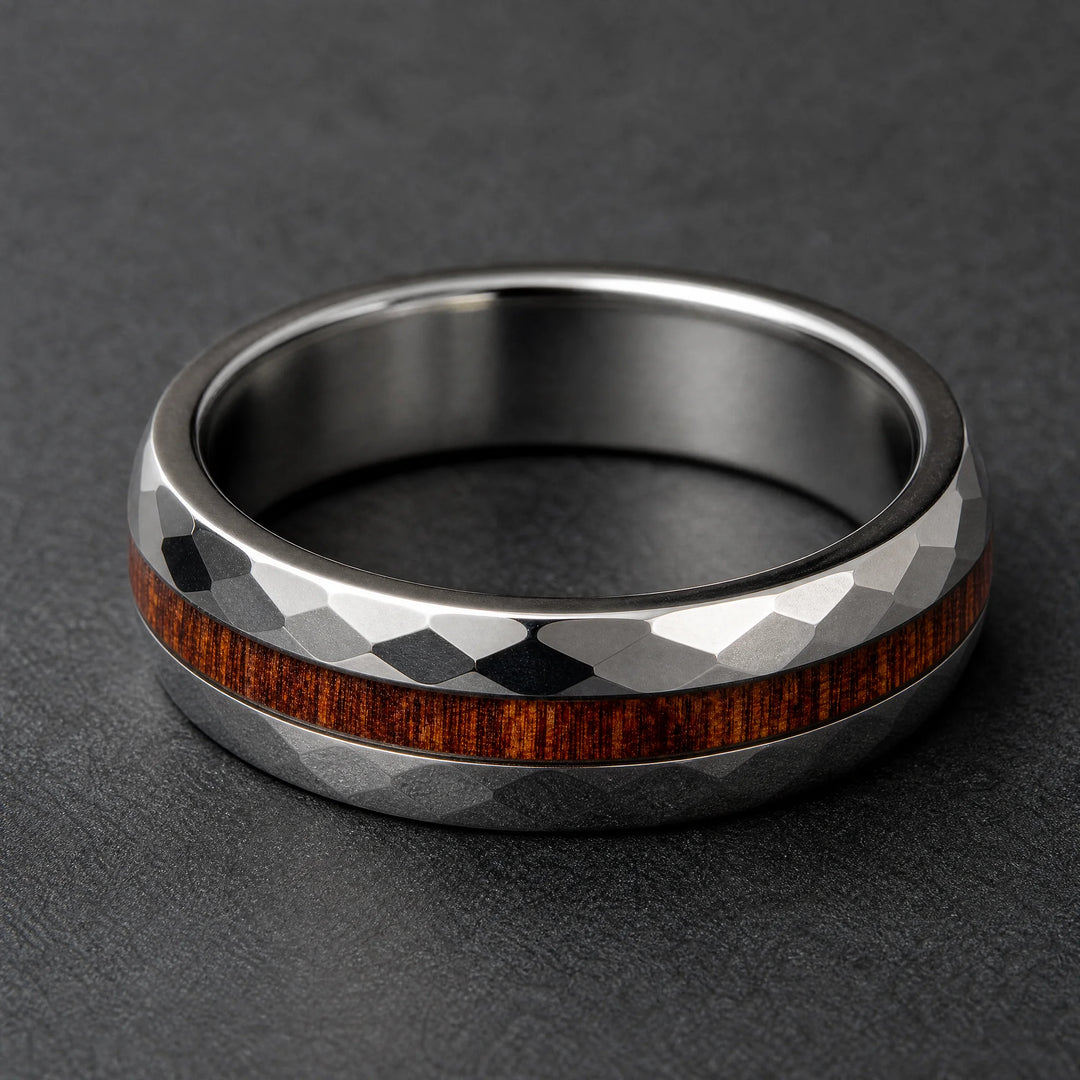 The Lattice Faceted Tungsten and Wood Ring - inner view