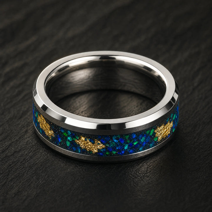 The Leviathan tungsten opal ring - angled view