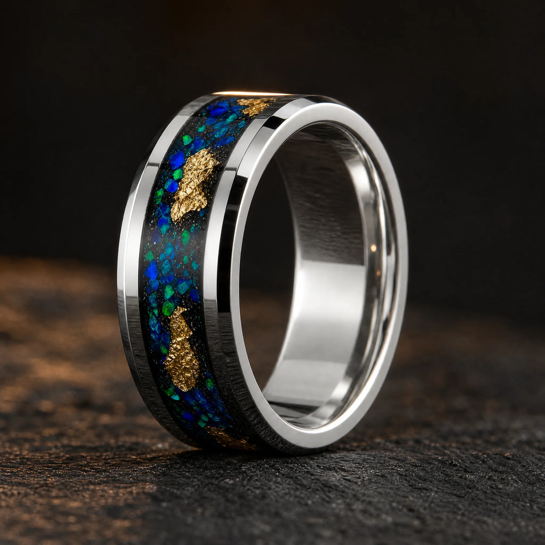 The Leviathan tungsten opal ring - side view