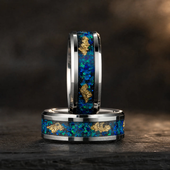 The Leviathan tungsten opal ring - stacked view