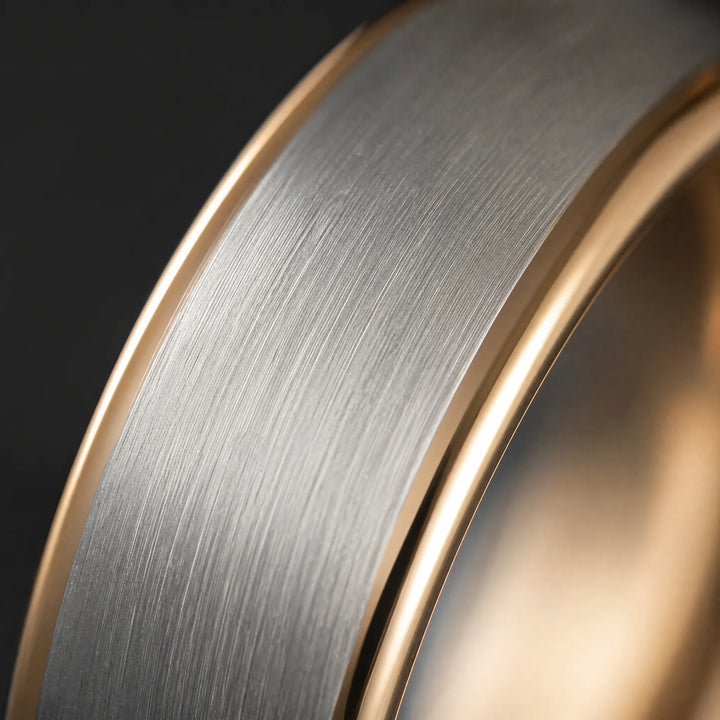 The Mandate Brushed Tungsten and 18K Gold ring - detail view