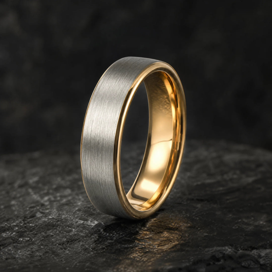 The Mandate Brushed Tungsten and 18K Gold ring - hero view