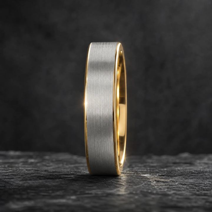 The Mandate Brushed Tungsten and 18K Gold ring - side view