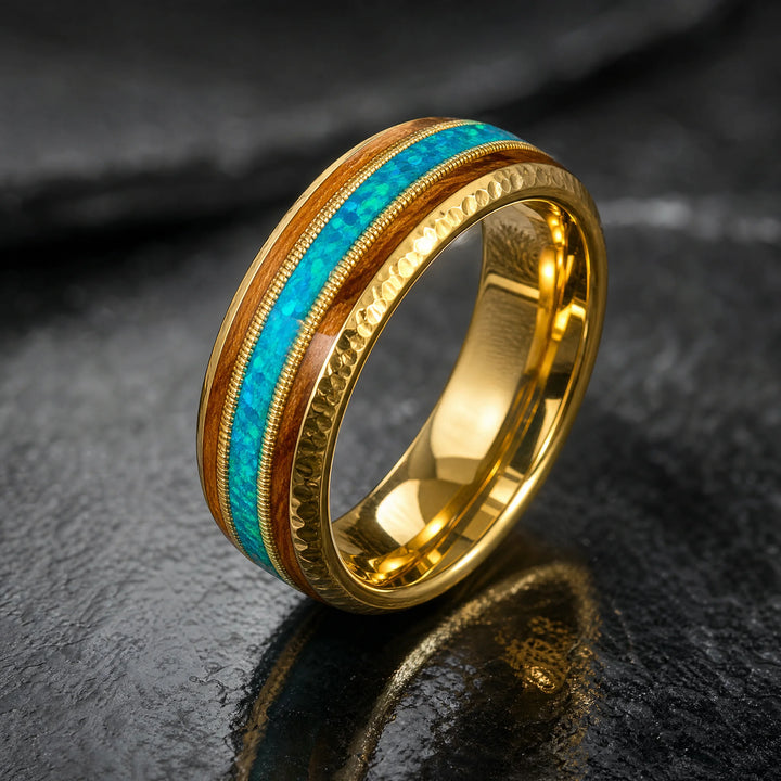 The Meridian 18K Gold, Koa Wood and Opal ring - inner view