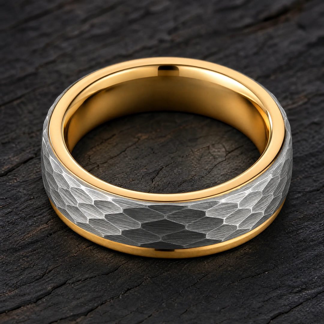 The Myrmidon hammered tungsten and gold ring - inner view