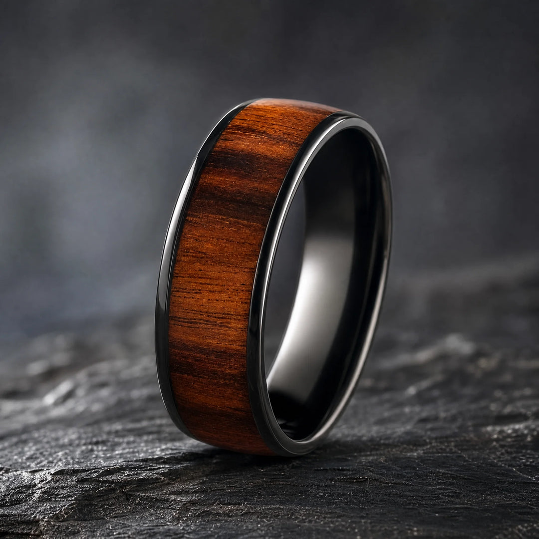 The Palisade black tungsten and wood ring - hero view
