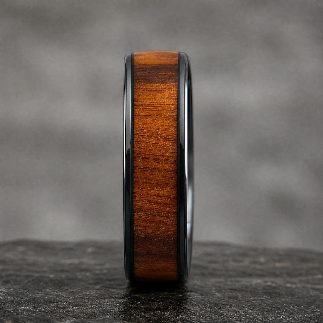 The Palisade black tungsten and wood ring - side view