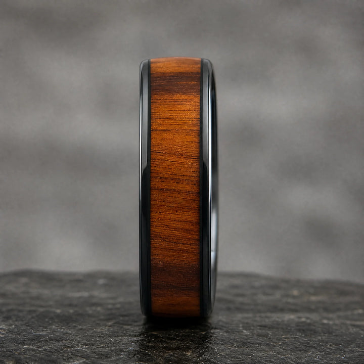The Palisade black tungsten and wood ring - side view
