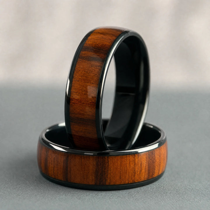 The Palisade black tungsten and wood ring - stacked view
