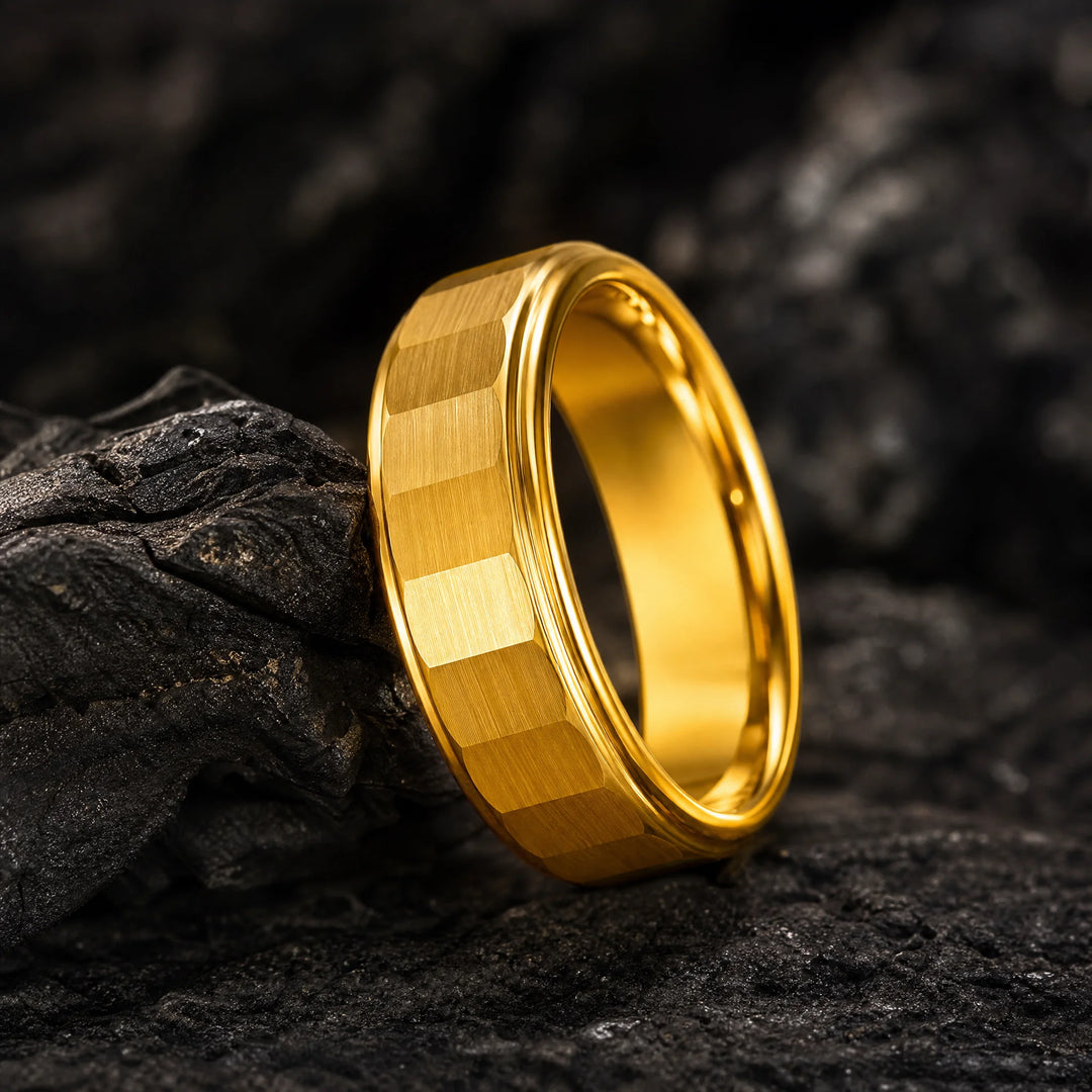The Phalanx 18K gold tungsten ring - angled view