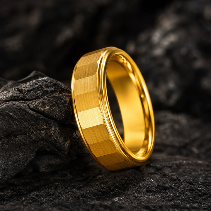 The Phalanx 18K gold tungsten ring - angled view