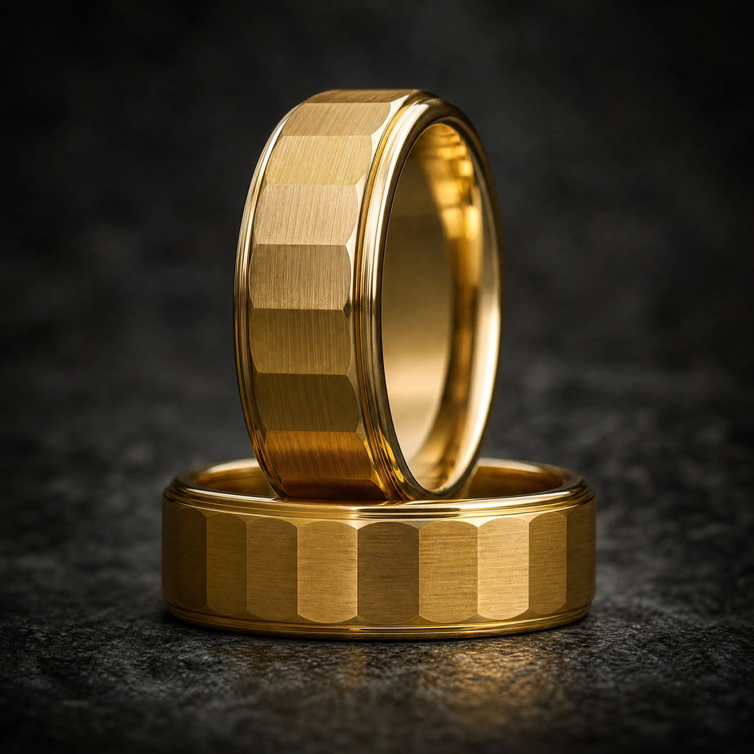 The Phalanx 18K gold tungsten ring - stacked view