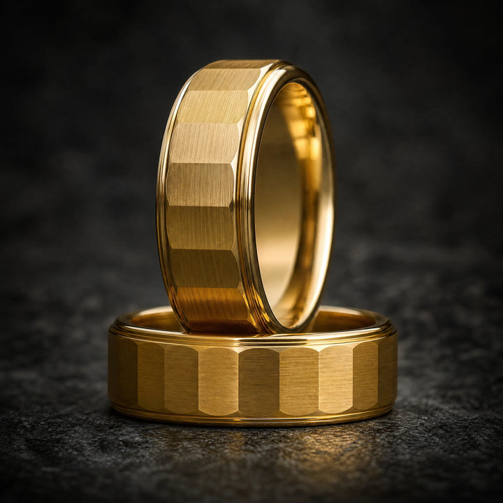 The Phalanx 18K gold tungsten ring - stacked view