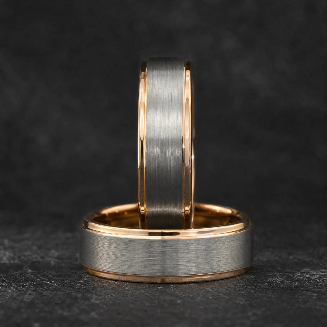 The Praetorian tungsten and gold ring - stacked view