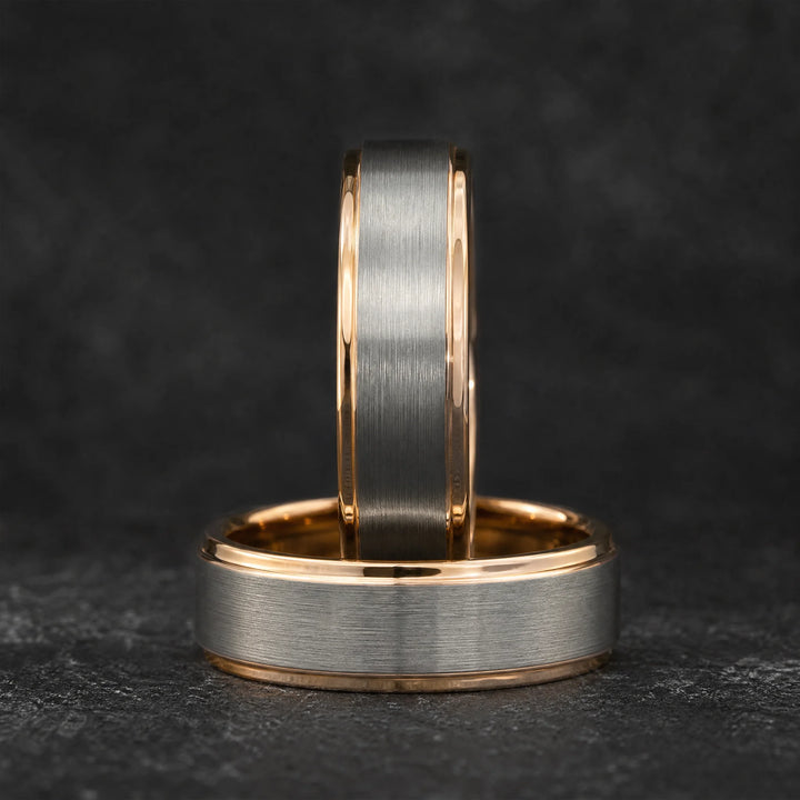 The Praetorian tungsten and gold ring - stacked view