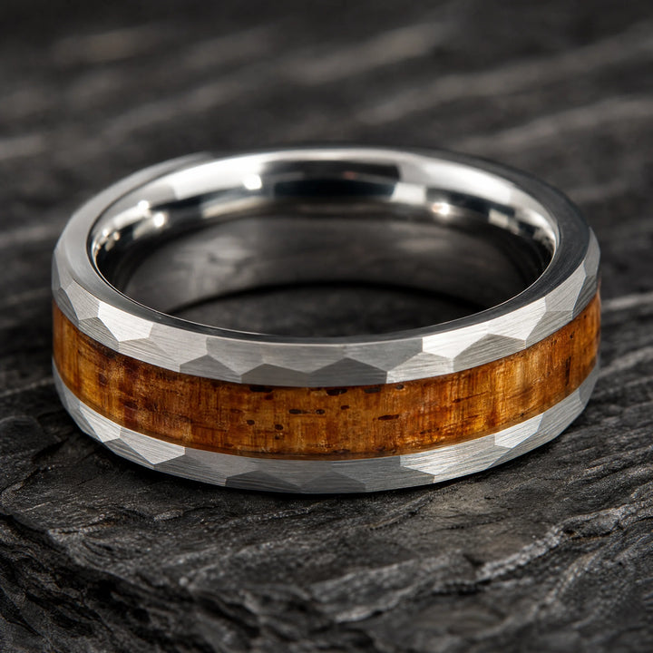 The Rampart Hammered Tungsten and Koa Wood ring - inner view