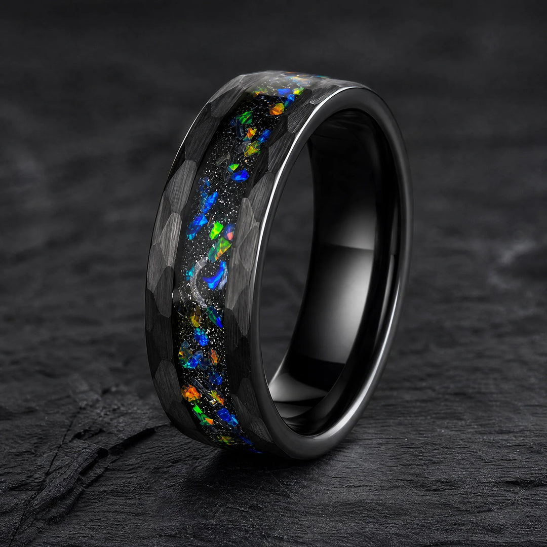 The Relic hammered tungsten and meteorite ring - hero view