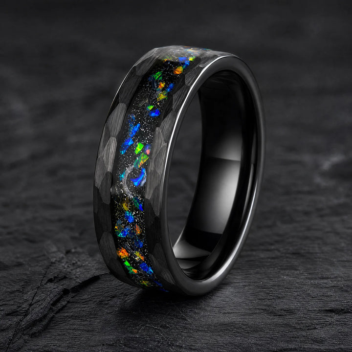 The Relic hammered tungsten and meteorite ring - hero view