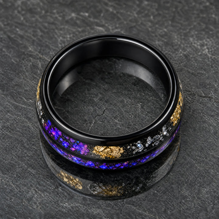 The Reliquary Galaxy Opal, Meteorite and Gold Leaf ring - angled view