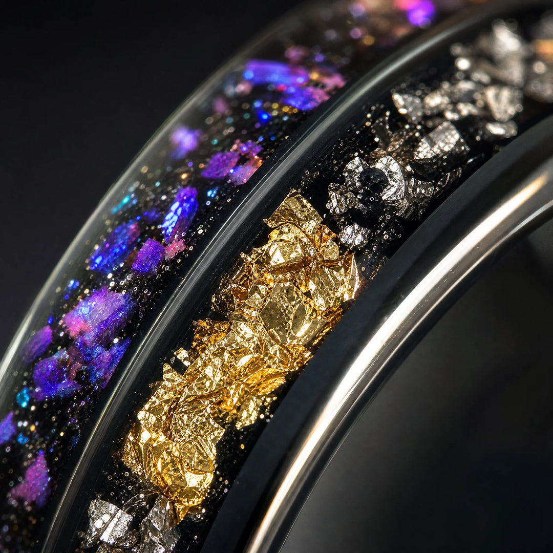 The Reliquary Galaxy Opal, Meteorite and Gold Leaf ring - detail view
