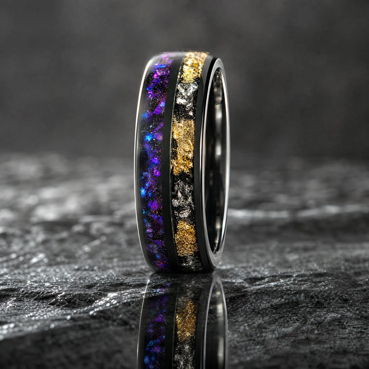 The Reliquary Galaxy Opal, Meteorite and Gold Leaf ring - side view