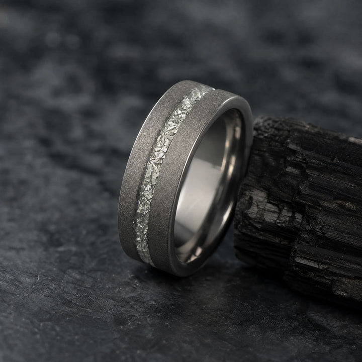 The Remnant meteorite and titanium ring - angled view