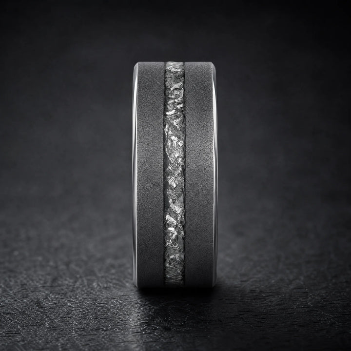 The Remnant meteorite and titanium ring - side view