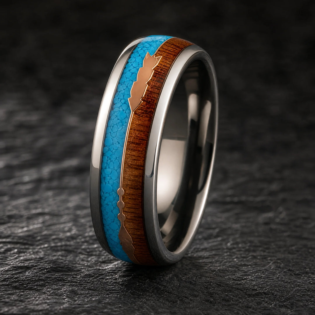 The Sagitta Titanium, Wood, and Turquoise Ring - hero view